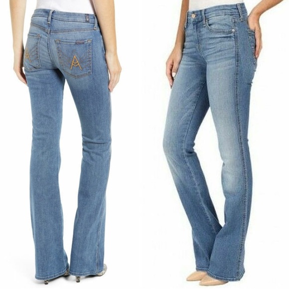 7 FOR ALL MANKIND Blue Flare Wide Leg Denim “A” Pocket Blue Size 28 - Picture 1 of 12